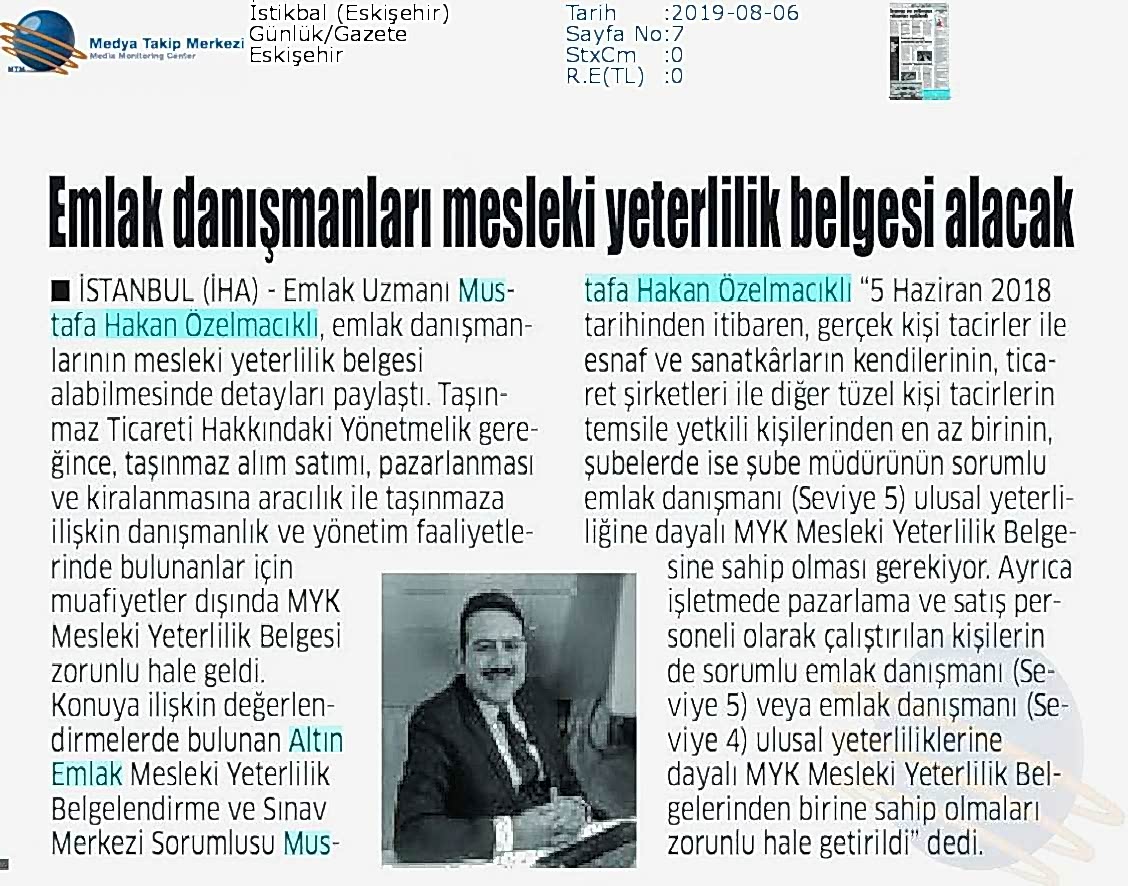Emlak Danışmanları Mesleki Yeterlilik Belgesi Alacak